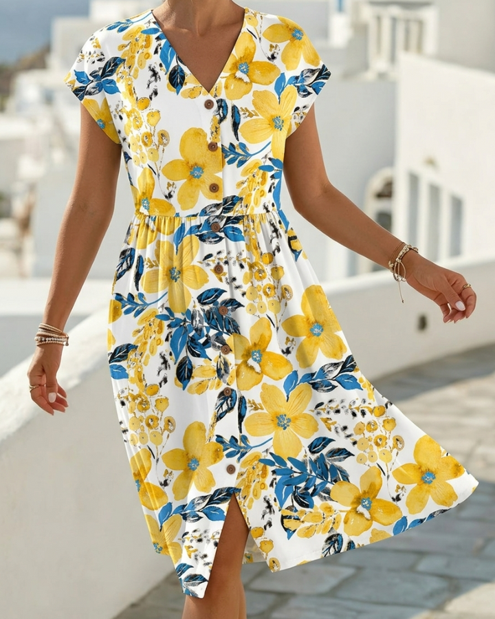Sinera - Floral Print Dress With Short Sleeves