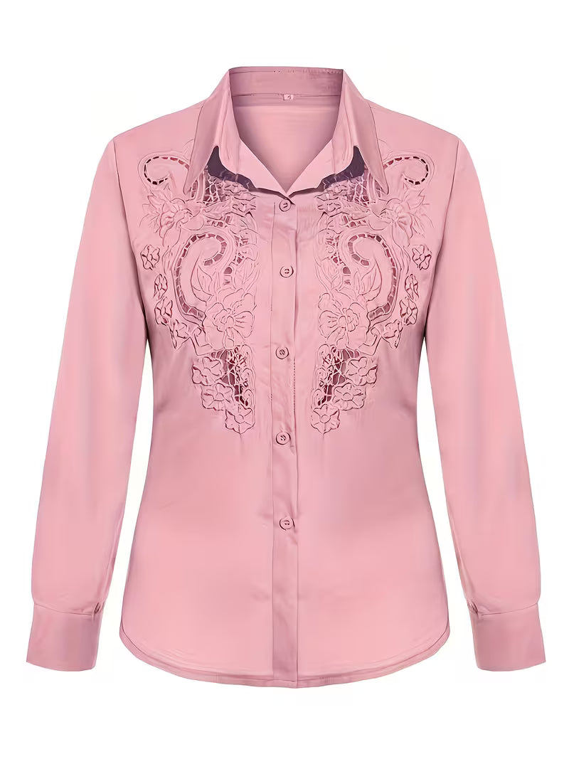 Jorunn - Embroidered Cut-Out Long Sleeve Blouse