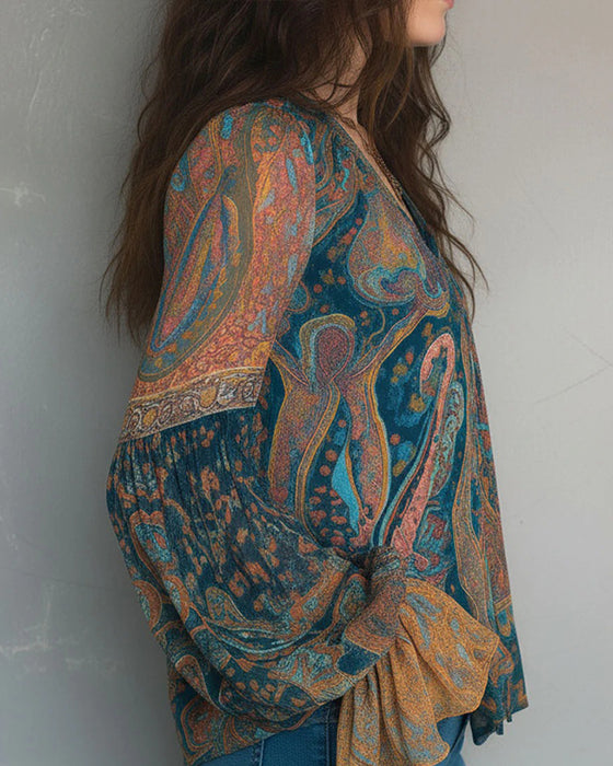 Izabella - Bohemian Style V-Neck Blouse With Flared Sleeves
