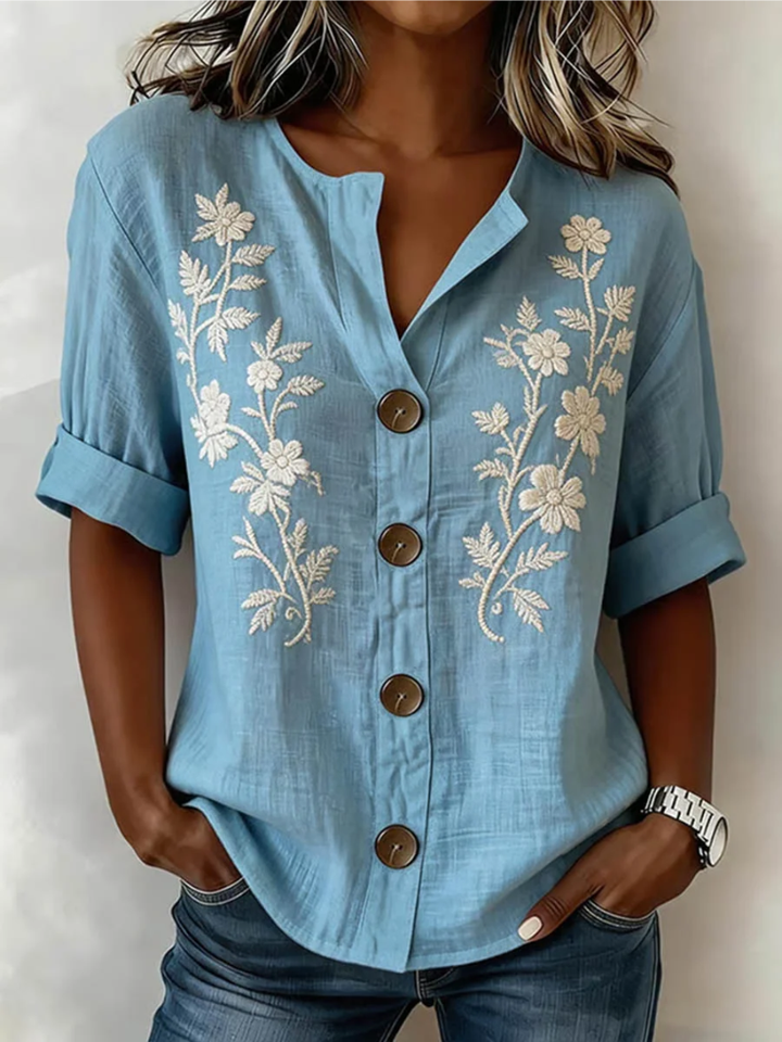 Saleena - Elegant Top With Floral Embroidery