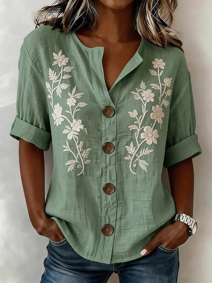 Saleena - Elegant Top With Floral Embroidery