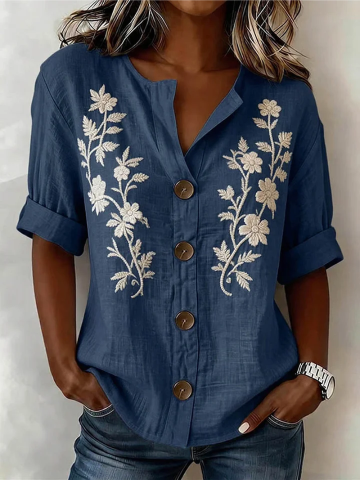 Saleena - Elegant Top With Floral Embroidery