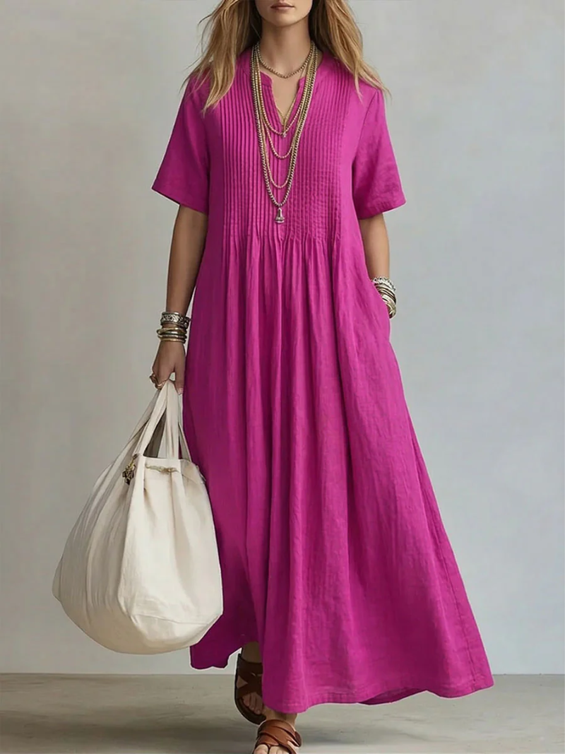 Betsaida - Elegant V-neck Dress With Short Sleeve