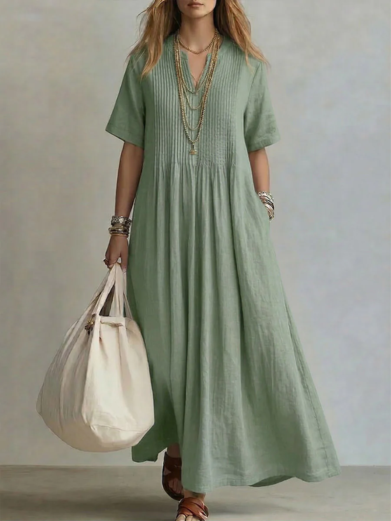 Betsaida - Elegant V-neck Dress With Short Sleeve