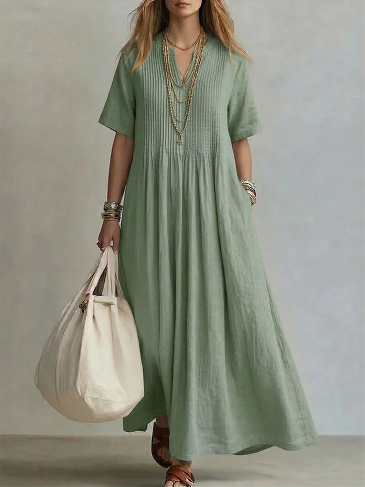 Betsaida - Elegant V-neck Dress With Short Sleeve