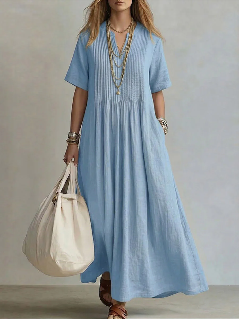 Betsaida - Elegant V-neck Dress With Short Sleeve