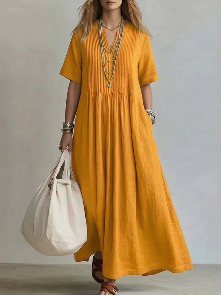 Betsaida - Elegant V-neck Dress With Short Sleeve