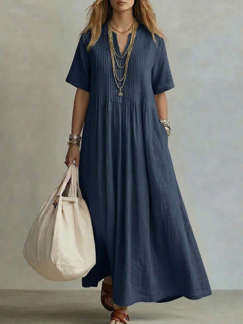 Betsaida - Elegant V-neck Dress With Short Sleeve