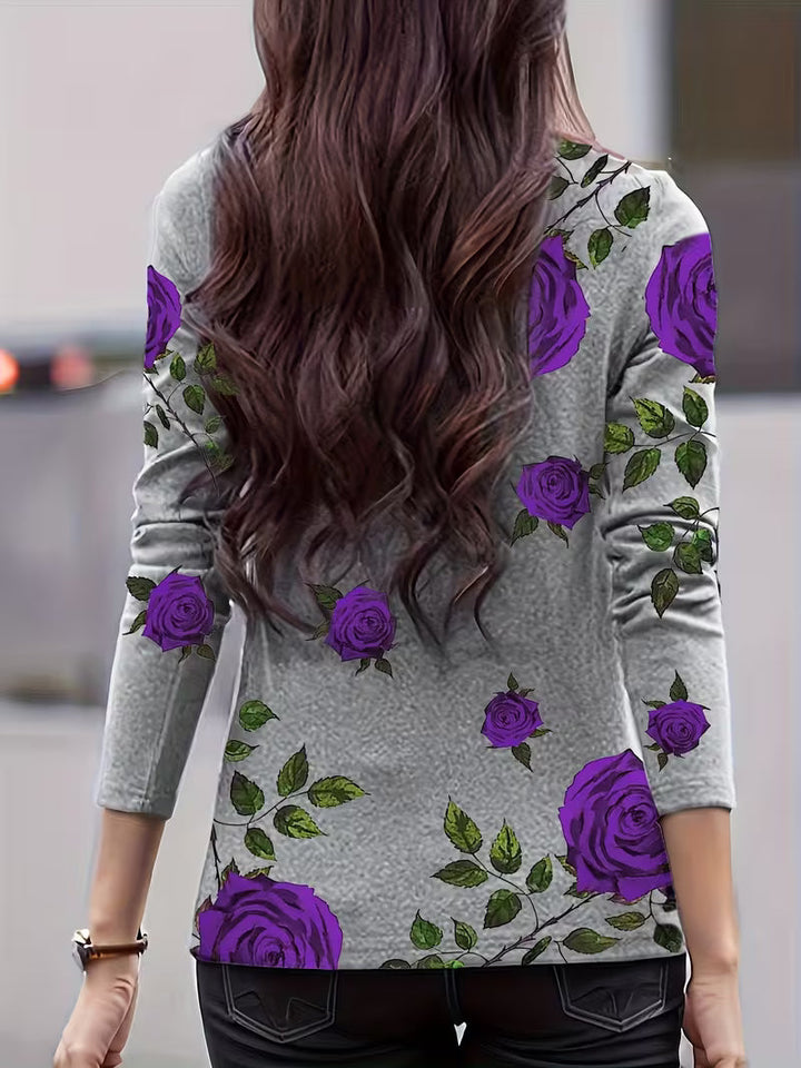 Geneora - Floral Print Mock Neck Top