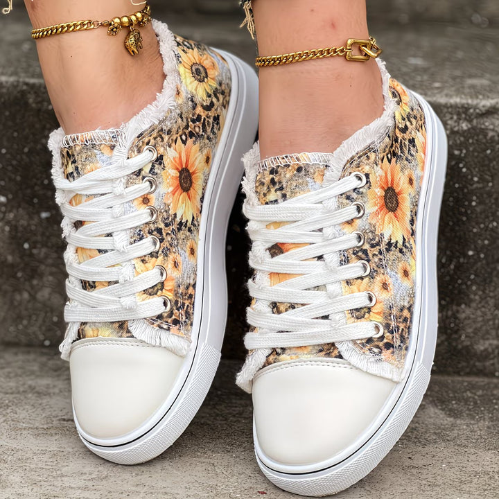Portia - Sunflower Print Lace-Up Sneaker