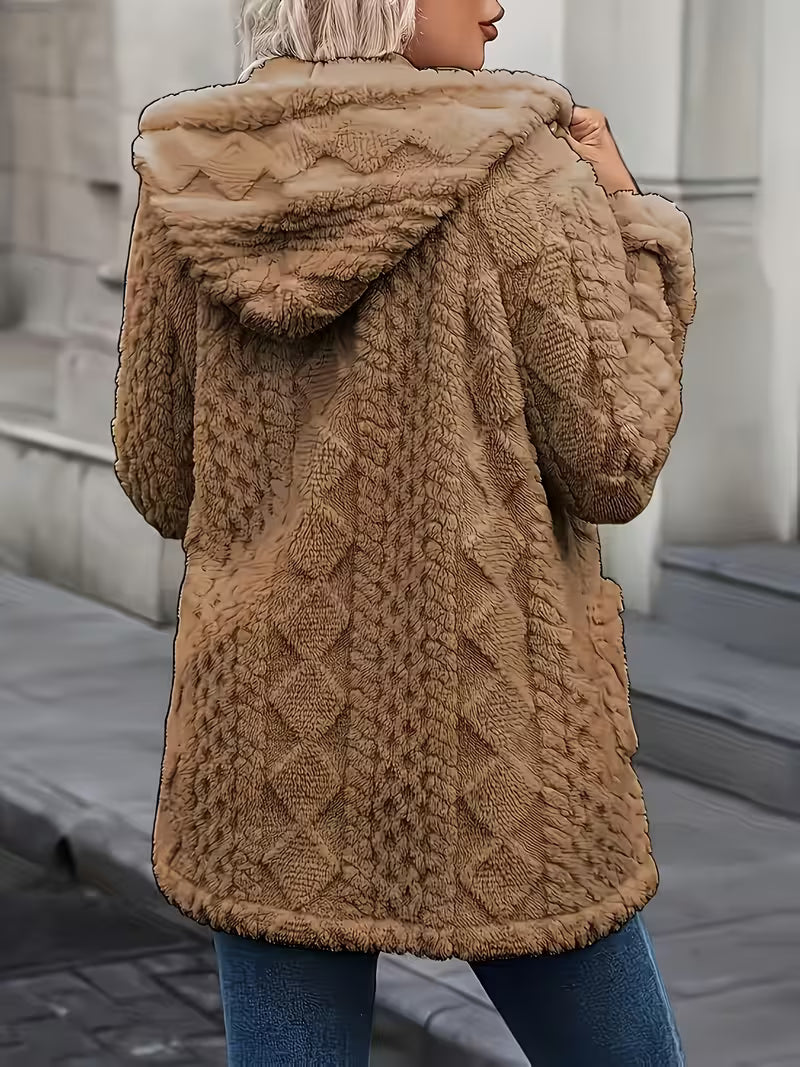 Zanea - Double Sided Plush Zip-Up Hooded Cardigan