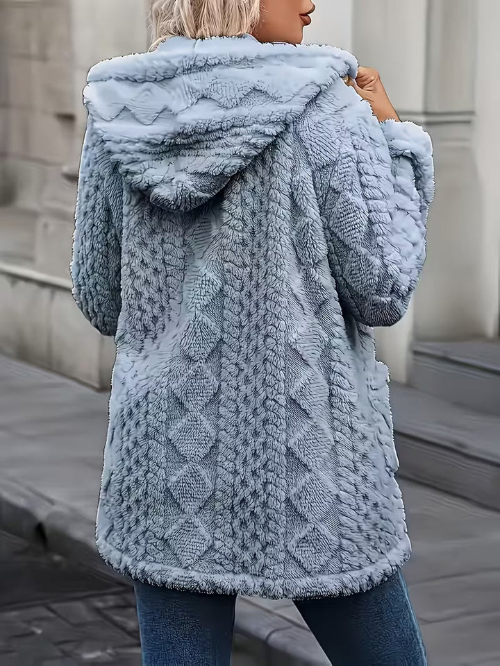 Zanea - Double Sided Plush Zip-Up Hooded Cardigan