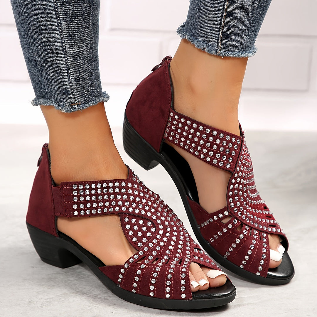 Denuta - Open Toe Rhinestone Wedge Sandals