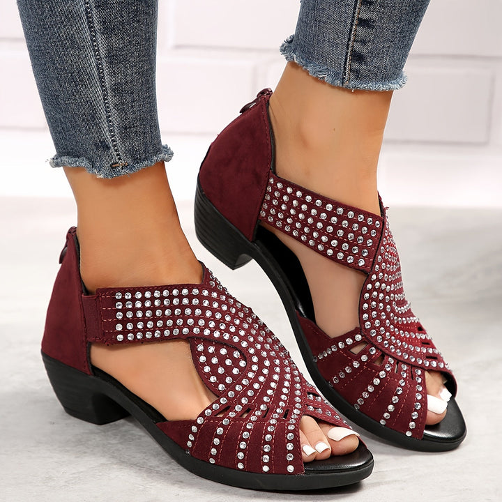 Denuta - Open Toe Rhinestone Wedge Sandals