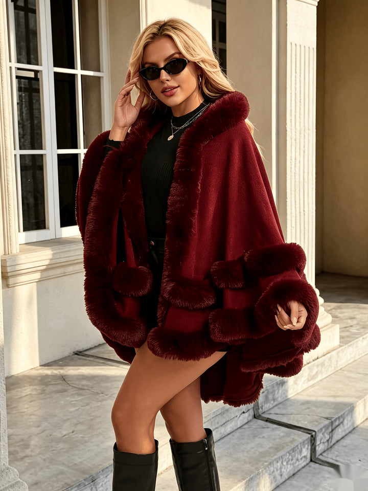 Marisana - Winter Fur-Lined Hooded Cardigan With Open Front