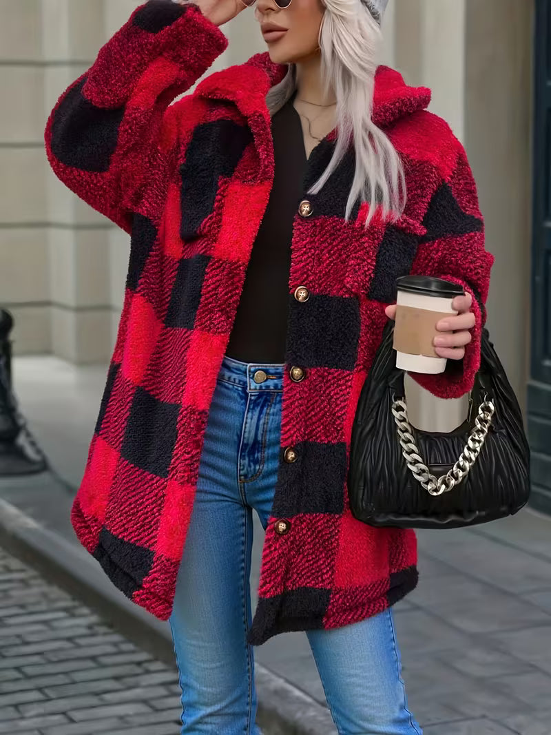 Amelena - Cross-Border Plaid Plush Jacket
