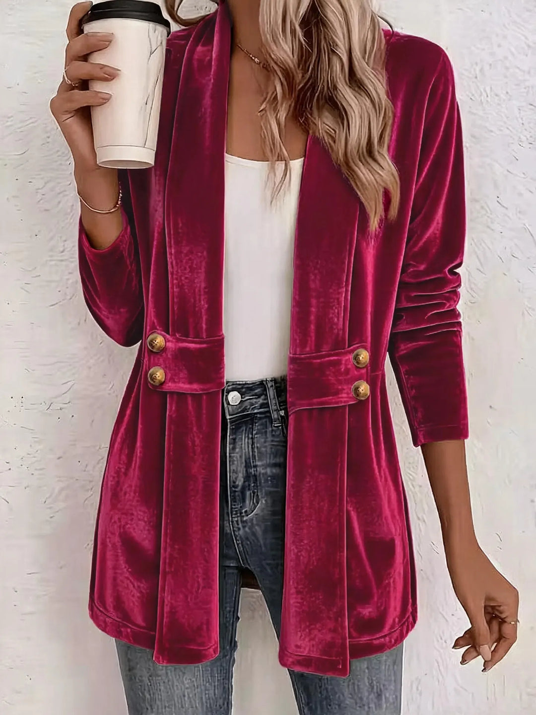 Sdenia - Velvet Open Front Longline Blazer