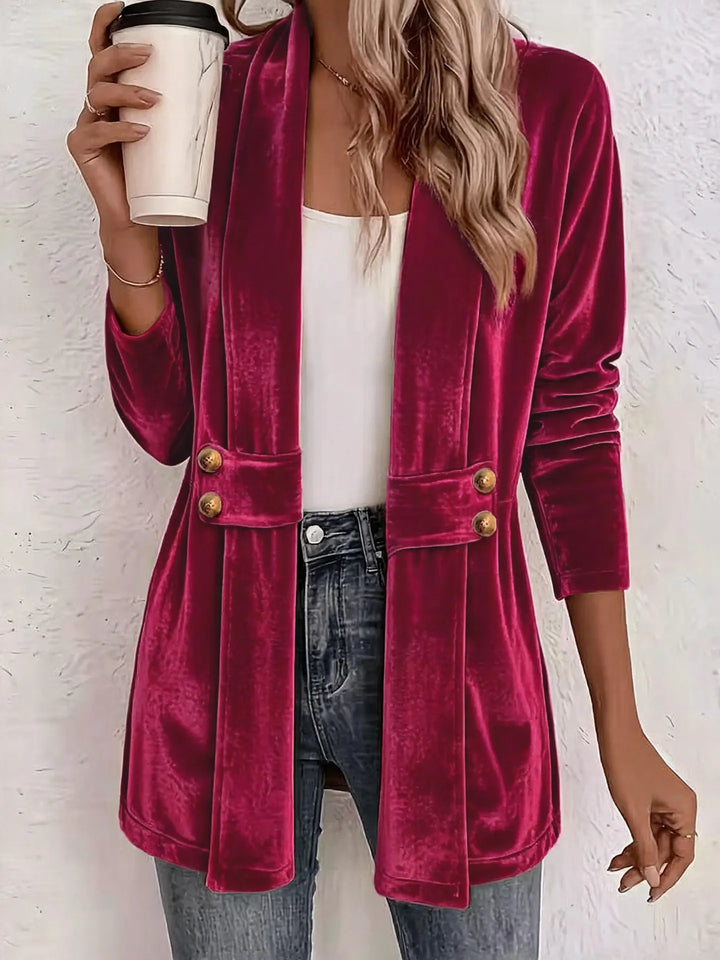 Sdenia - Velvet Open Front Longline Blazer