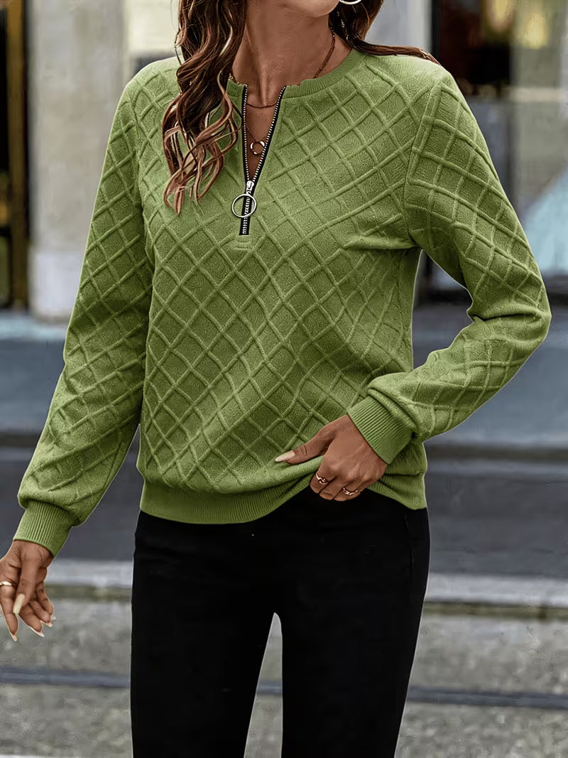 Juliet - Long Sleeve Textured Zip Neck Sweatshirt