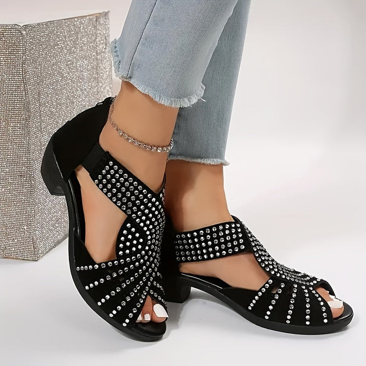 Denuta - Open Toe Rhinestone Wedge Sandals