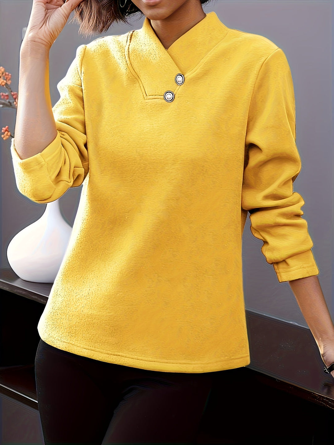 Florette - Casual Long Sleeve V-Neck Collar Top