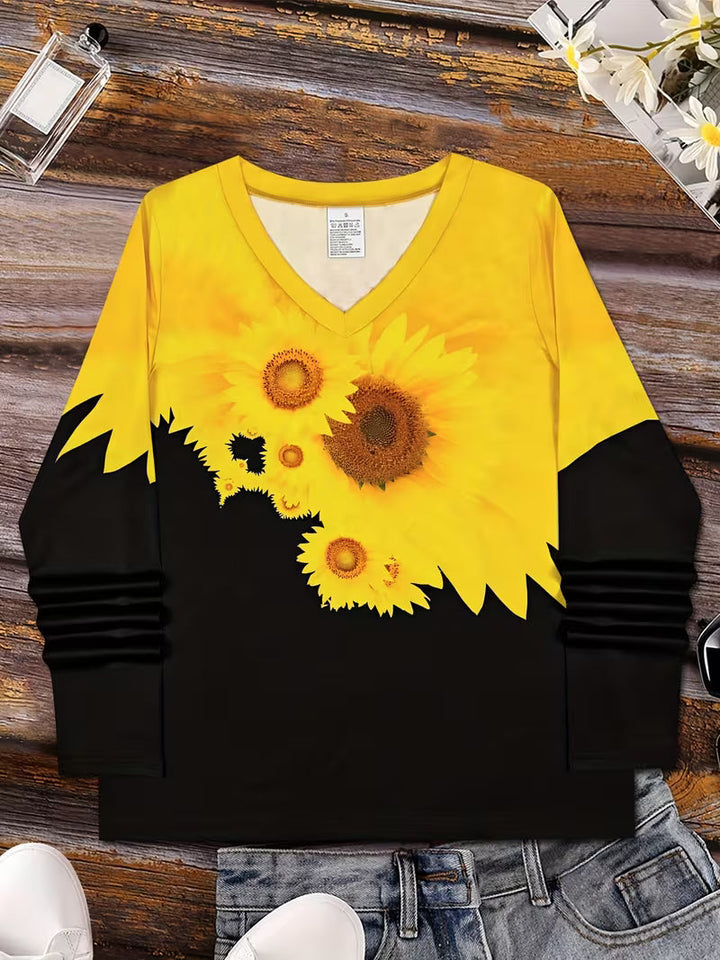 Raimis - Long Sleeve Top With Sunflower Print