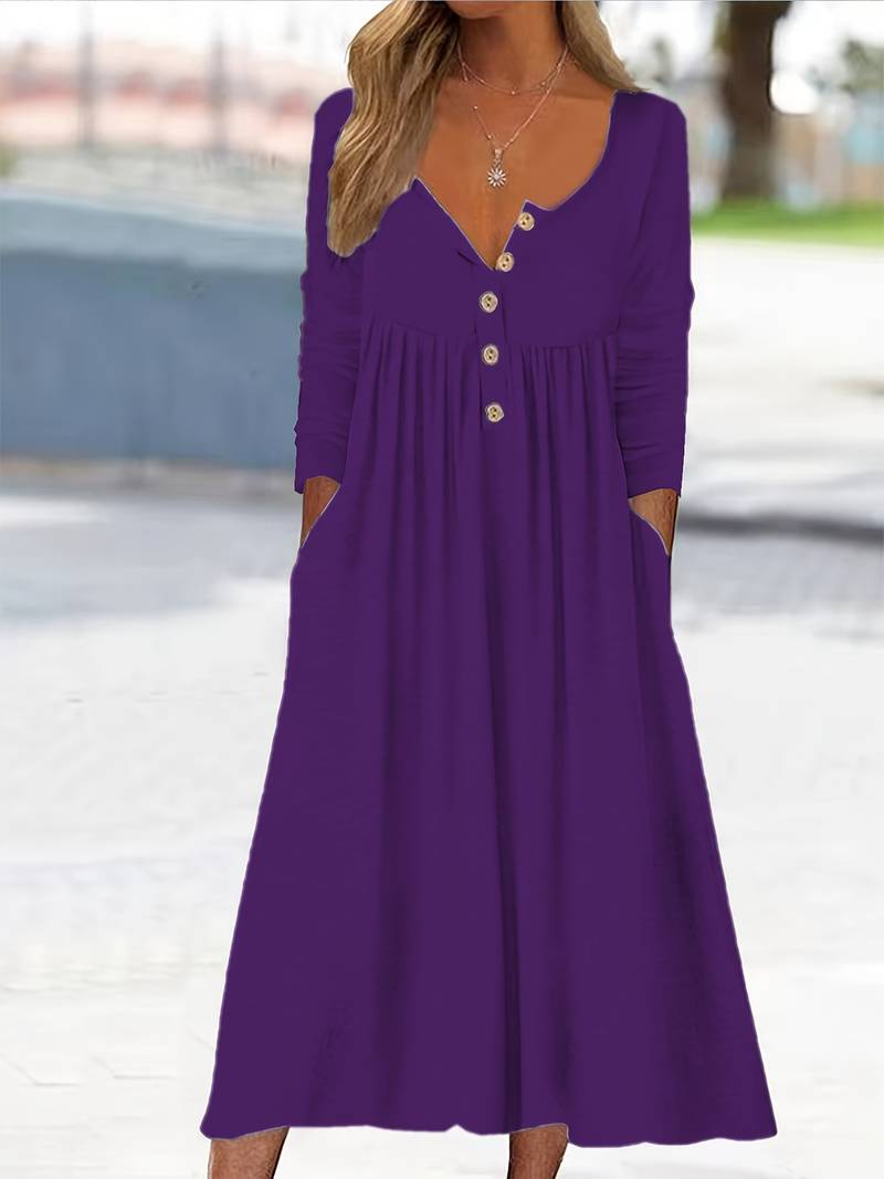 Imethma - Long Sleeve Dress With Button