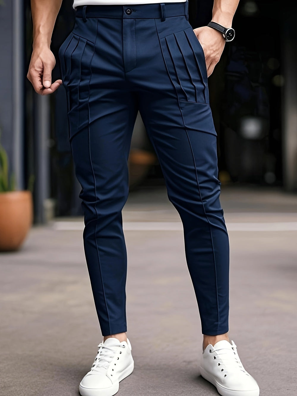 Lucier - Casual Slim Fit Pleated Pant Slant Pocket