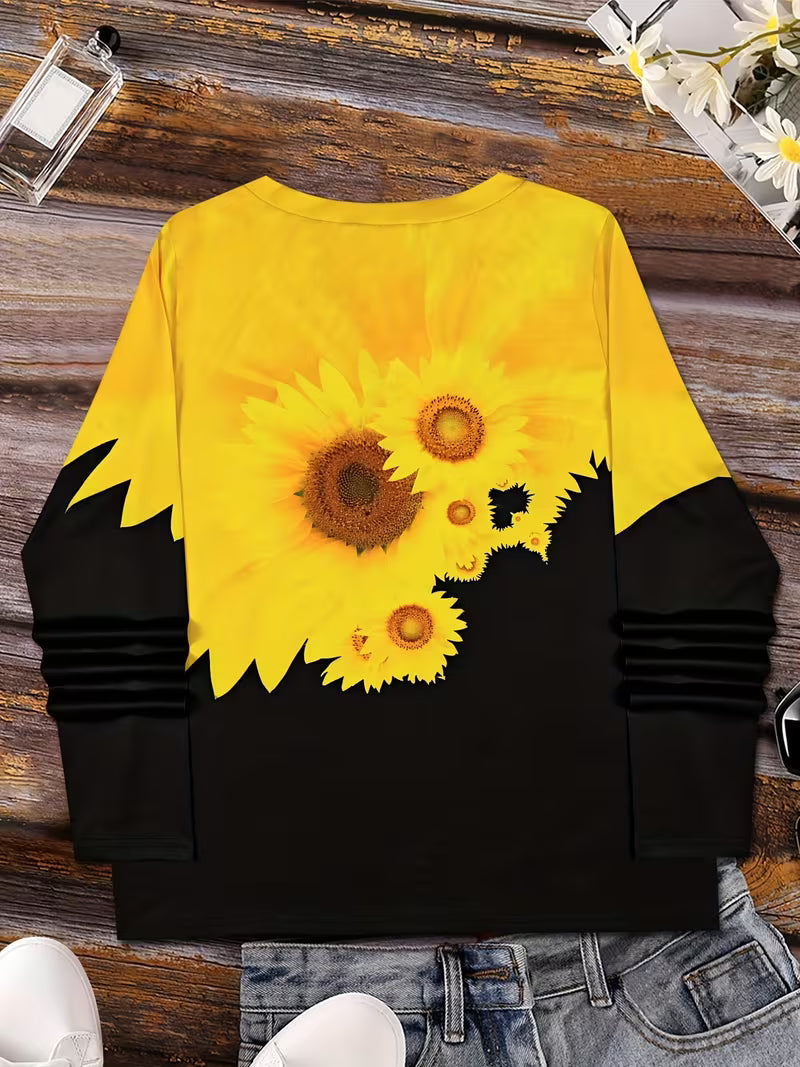 Raimis - Long Sleeve Top With Sunflower Print