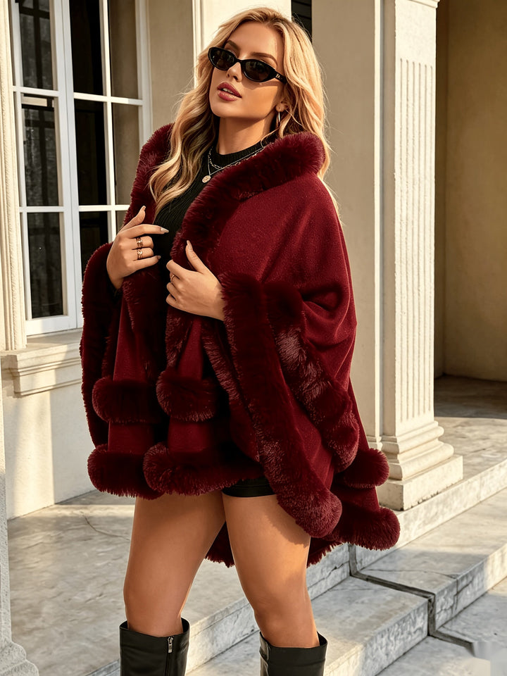 Marisana - Winter Fur-Lined Hooded Cardigan With Open Front