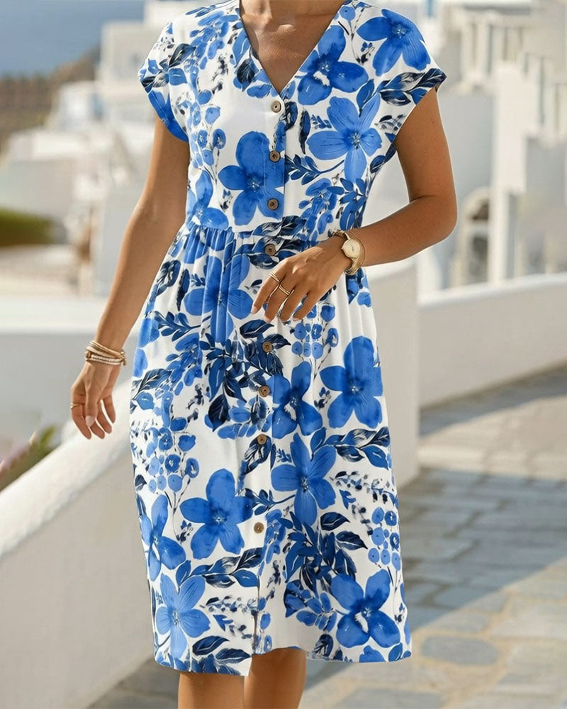 Sinera - Floral Print Dress With Short Sleeves