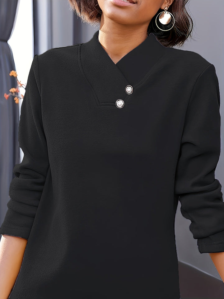 Florette - Casual Long Sleeve V-Neck Collar Top