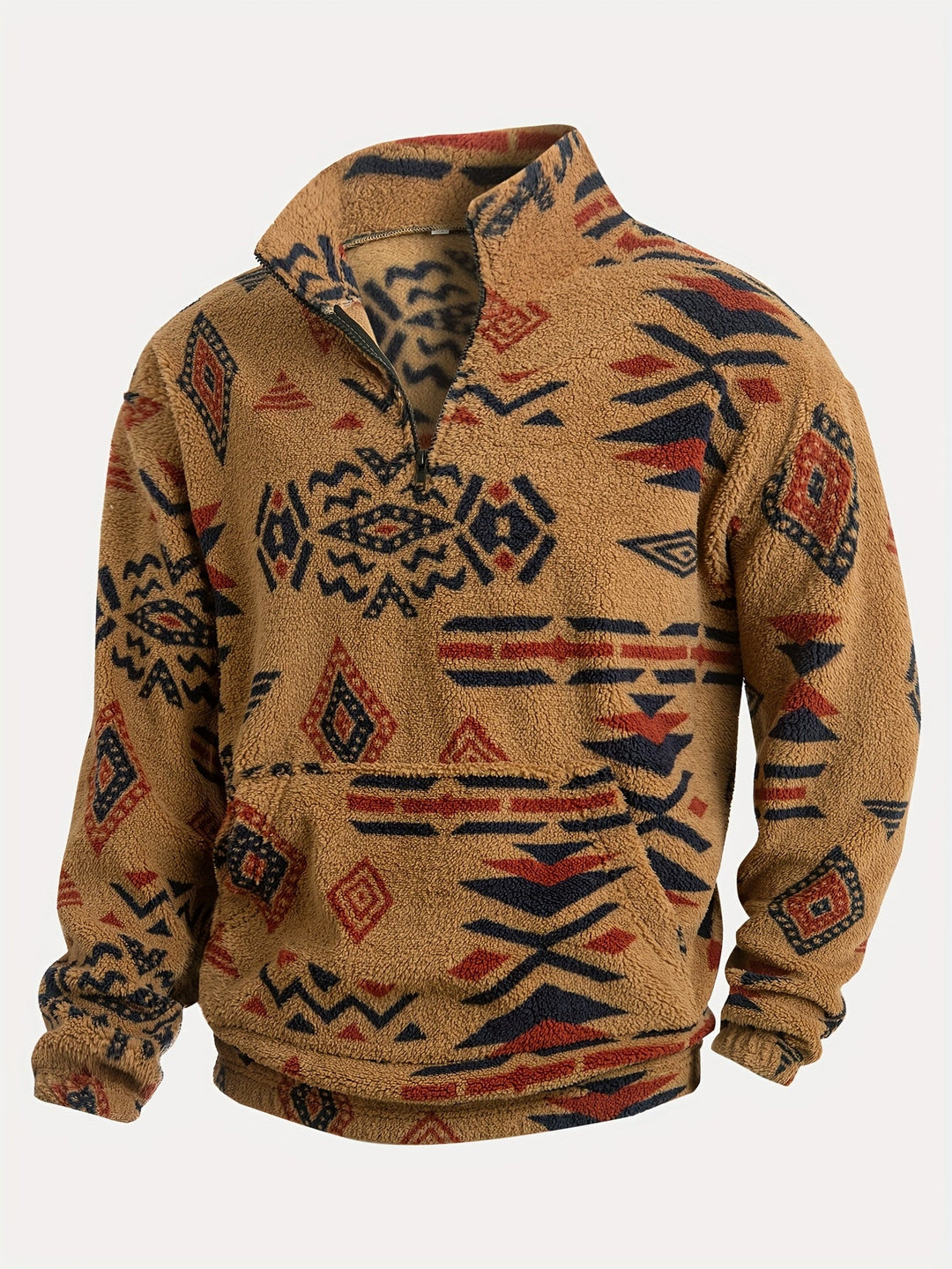 Helixbeam - Geometric Print Half-Zip Fleece Pullover Sweatshirt
