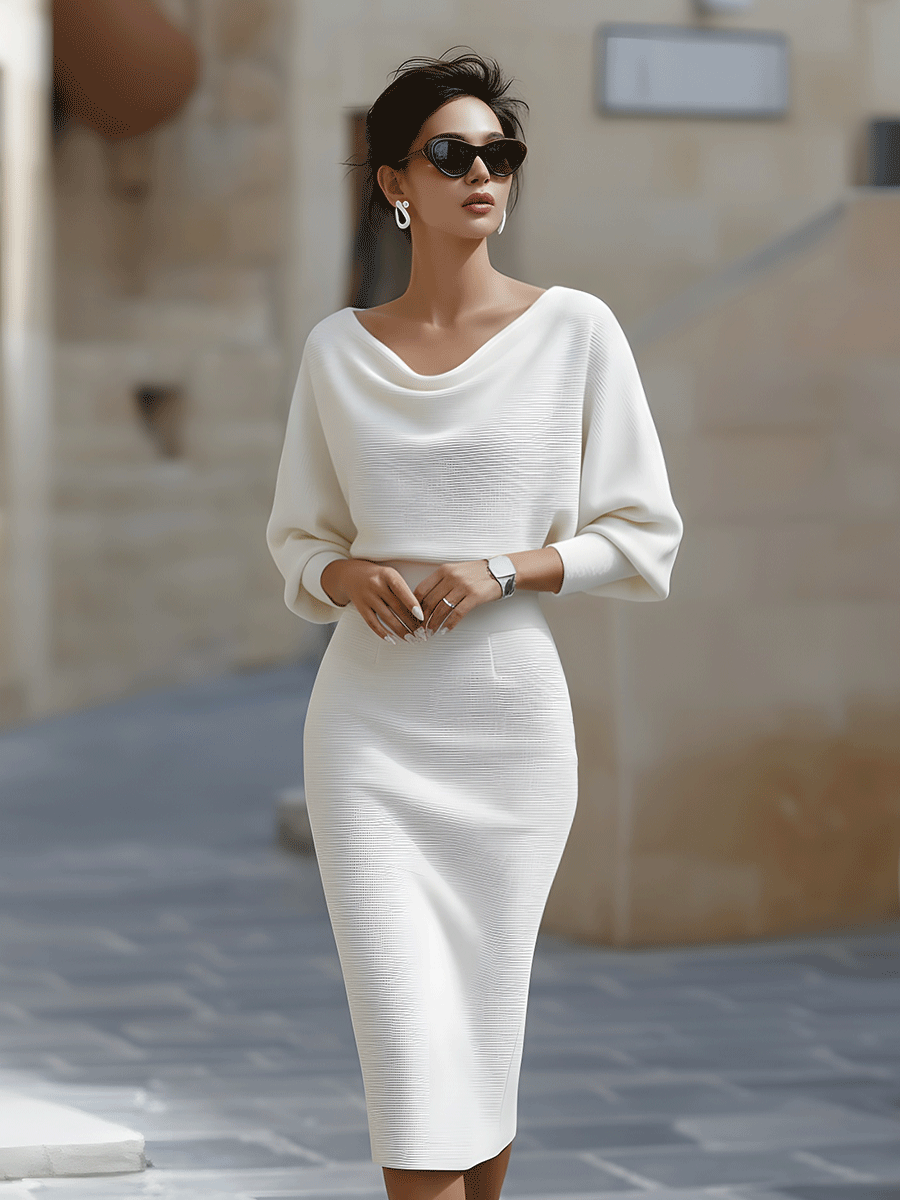 Amyy - Elegant Long Sleeve Midi Dress