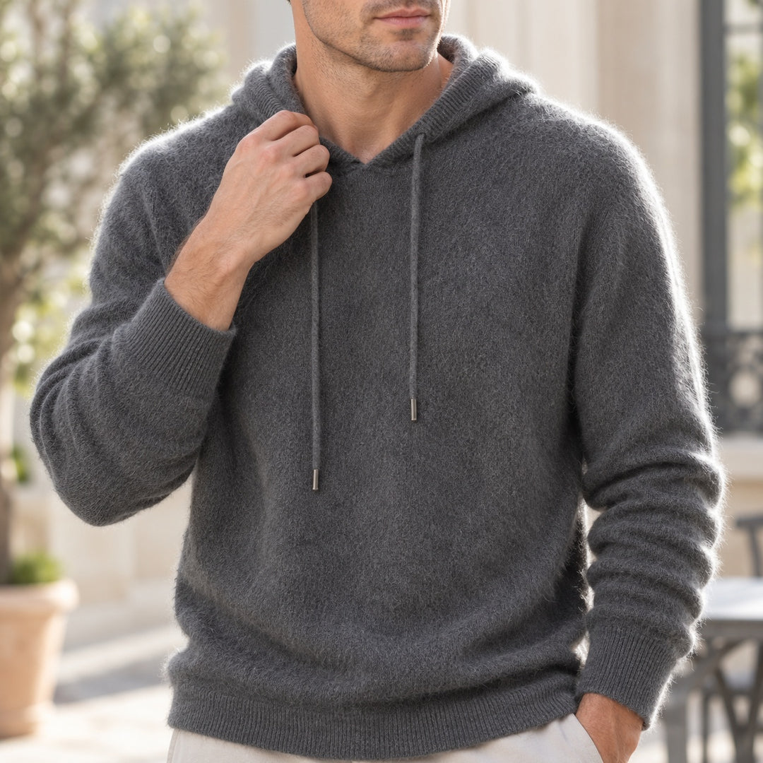 Leopmarek - Knitted Hoodie With Drawstring and Ribbed Cuffs