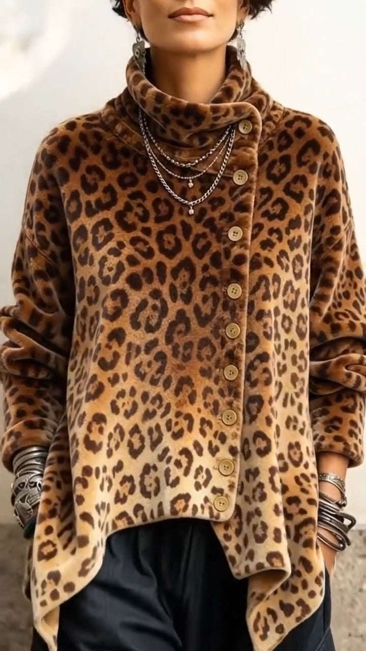 Linnella - Leopard Print Long Sleeve Blouse