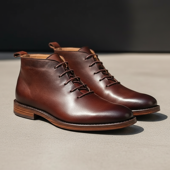 Stratosguard - Leather Lace-Up Ankle Boots With Round Toe