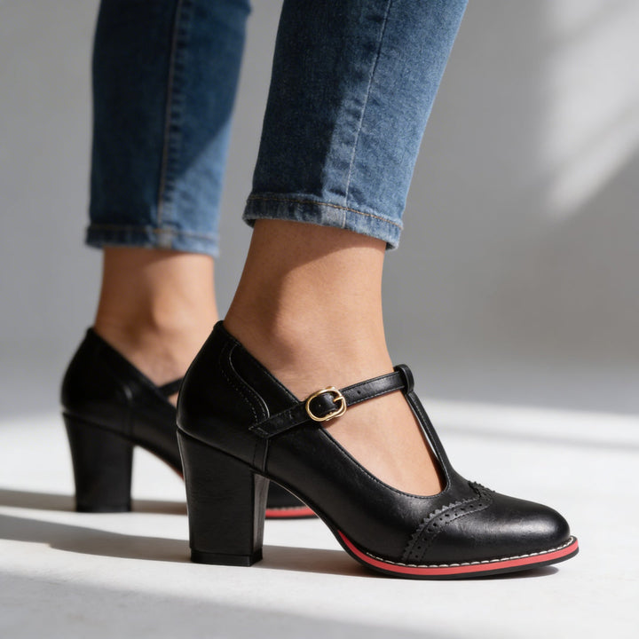 Fiorella - Classic Buckle Strap Mid Heel Pumps
