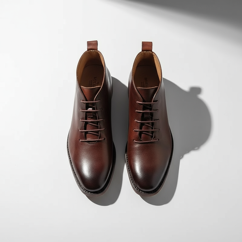 Stratosguard - Leather Lace-Up Ankle Boots With Round Toe