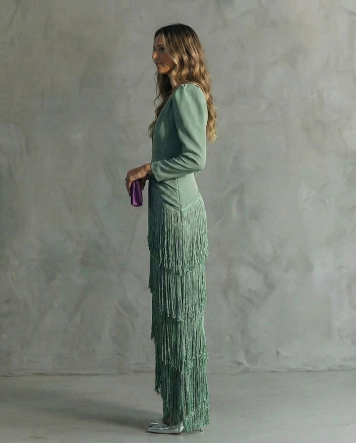 Nipuni - Elegant Dress With Fringe Sleeve