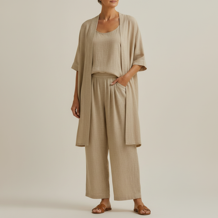 Risteena - Minimalist Linen-Cotton Three-Piece Set