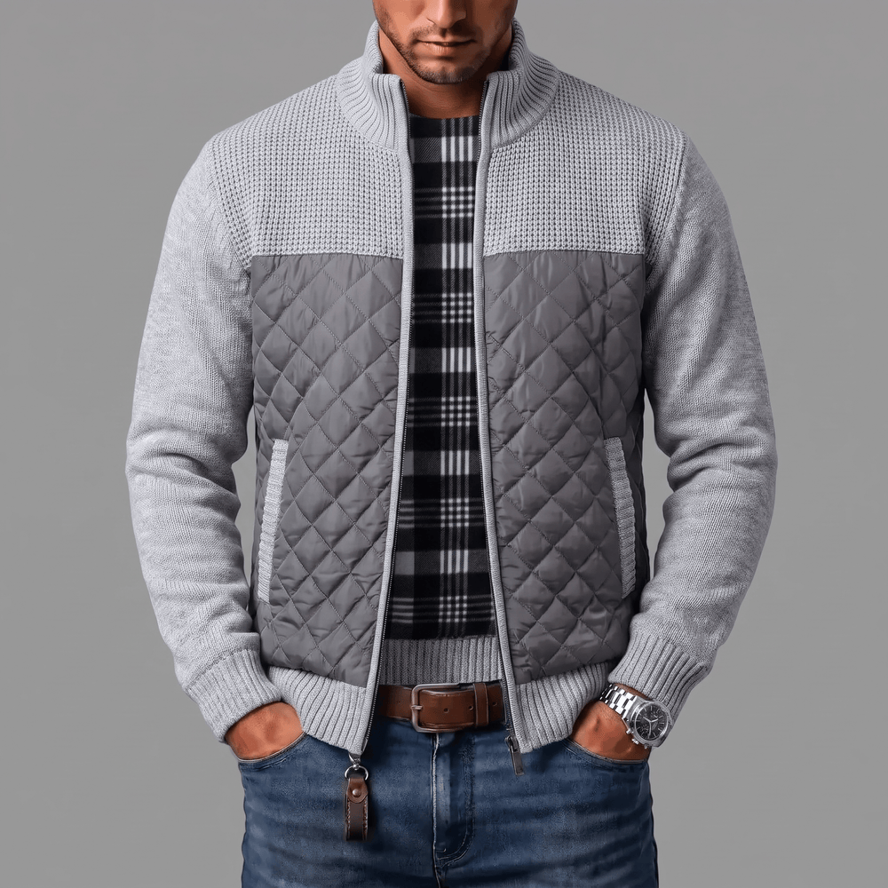 Spectorwave - Quilted Panel Full-Zip Knit Cardigan