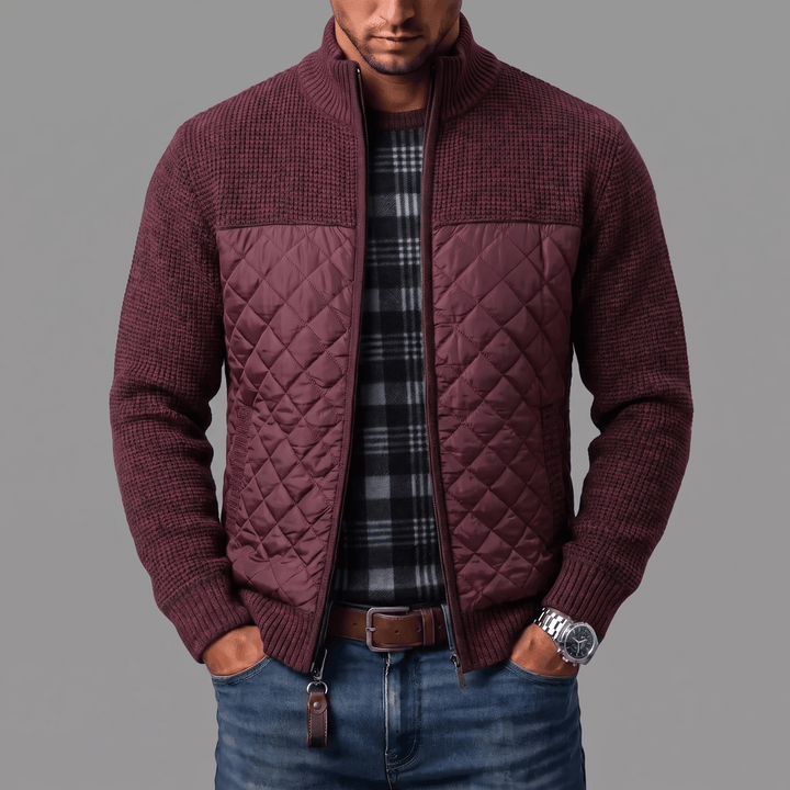 Spectorwave - Quilted Panel Full-Zip Knit Cardigan