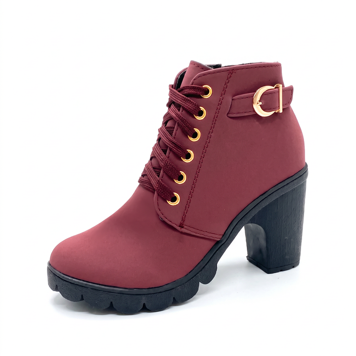 Belanova - Lace-Up Buckle Chunky Heel Ankle Boots