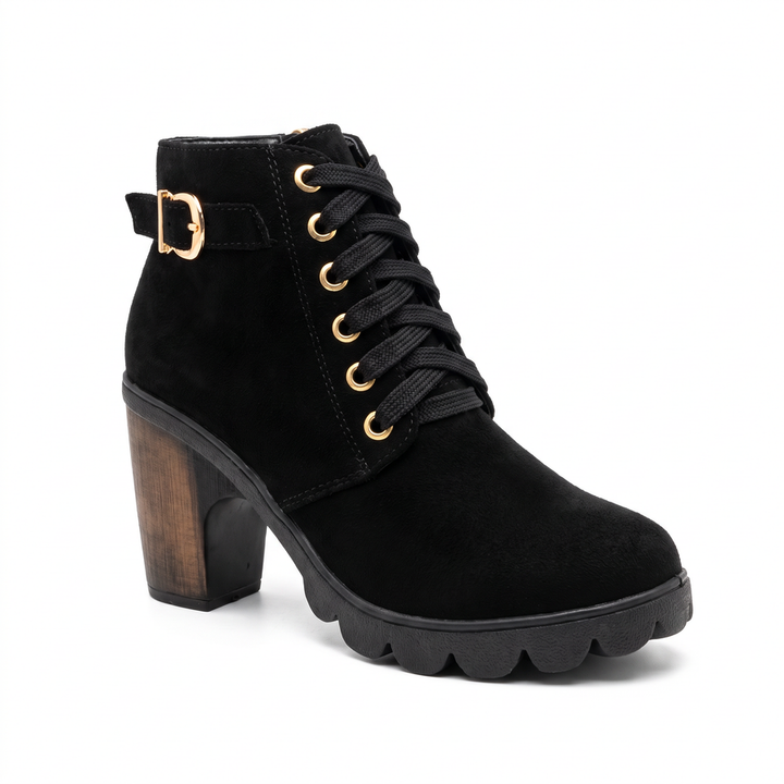 Belanova - Lace-Up Buckle Chunky Heel Ankle Boots