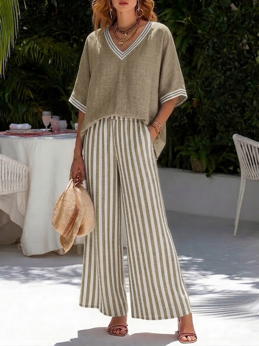 Rashika - Elegant Casual Striped Linen Cotton Set