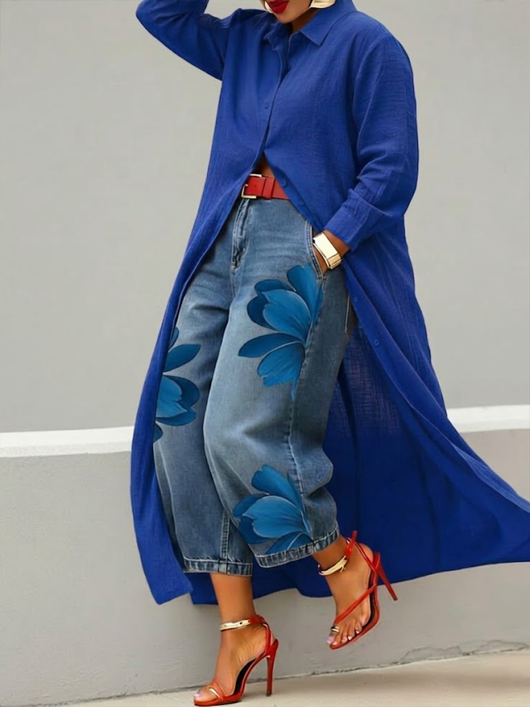 Sherena - Linen Dress And Floral Denim