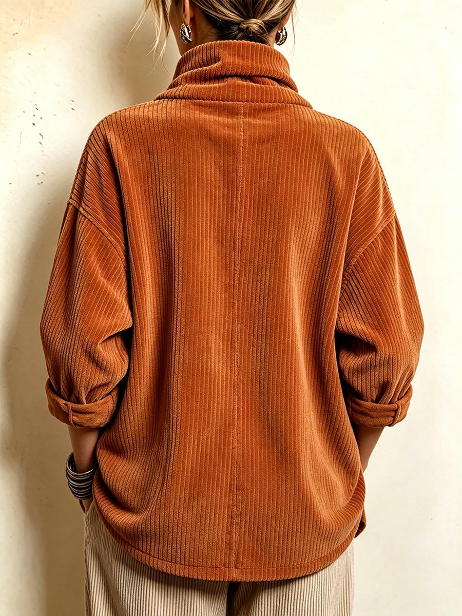 Theoana  - Asymmetric Button-Up Corduroy Jacket