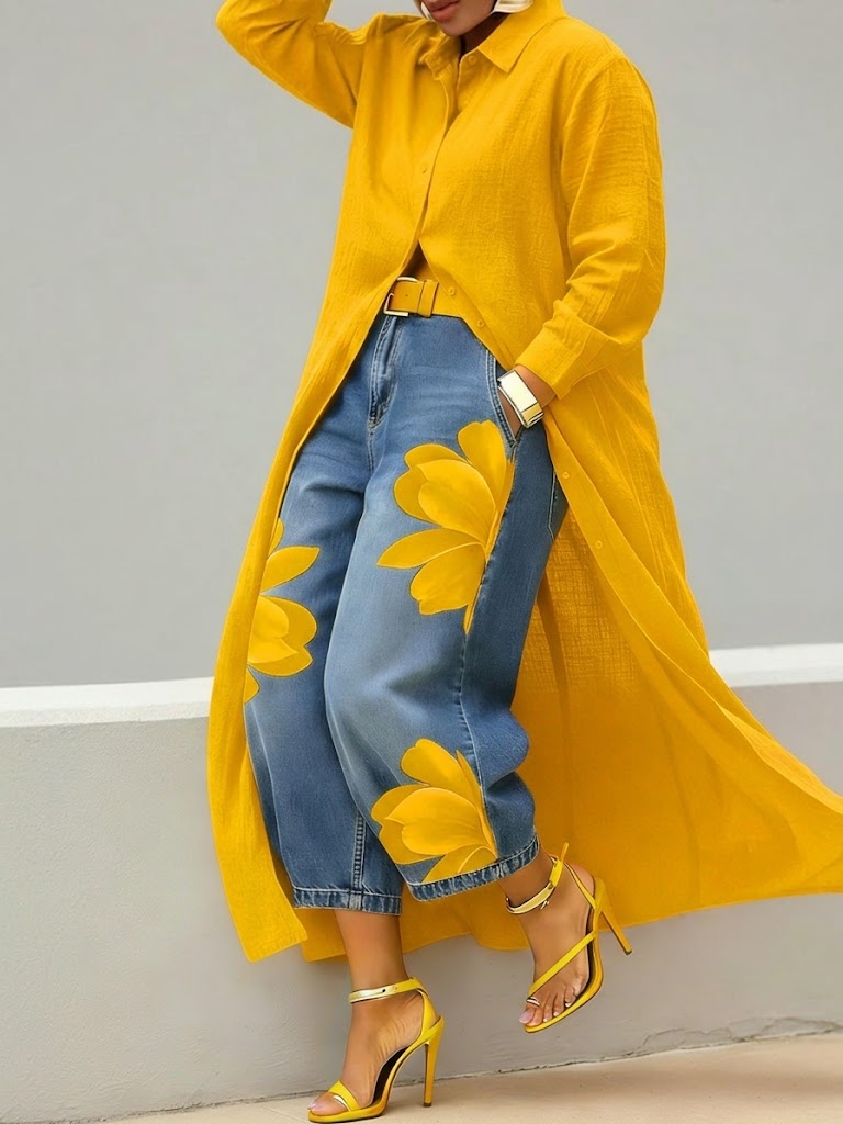 Sherena - Linen Dress And Floral Denim