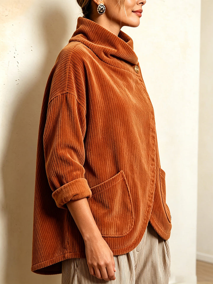 Theoana  - Asymmetric Button-Up Corduroy Jacket